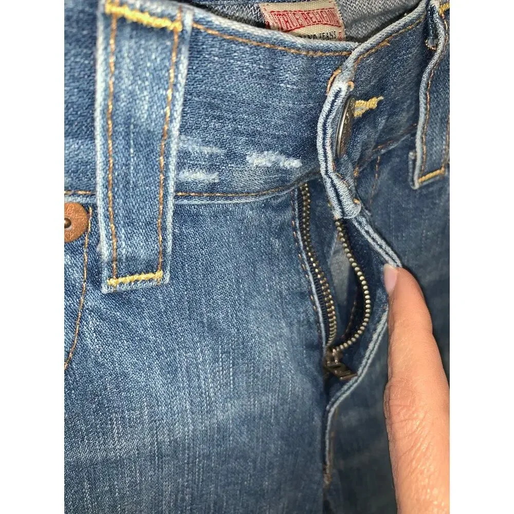 True‎ Religion Men's Blue Straight Jeans Size 34 Distressed Flap Pockets
